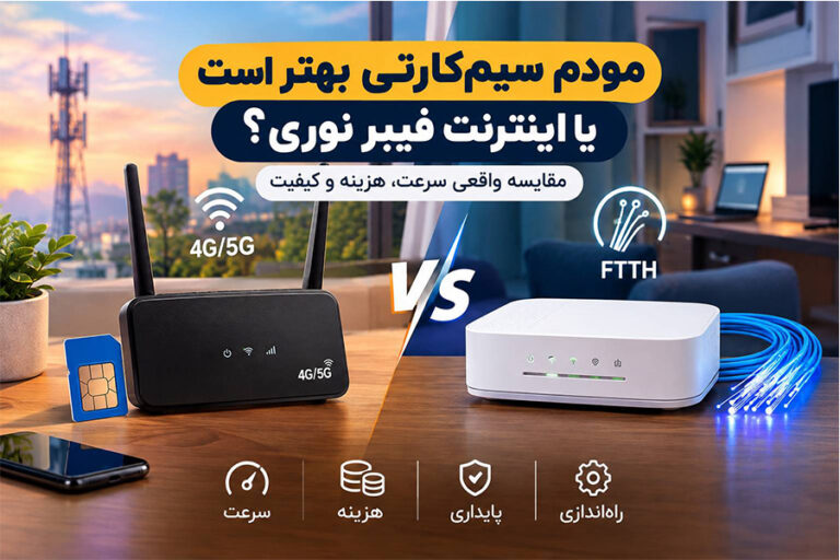 مودم سیم‌کارتی بهتر است یا اینترنت فیبر نوری؟ مقایسه واقعی سرعت، هزینه و کیفیت